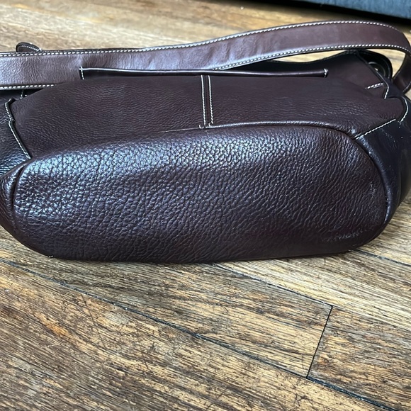 Tignanello shoulder bag chocolate brown pebbled leather top zip - Picture 6 of 13